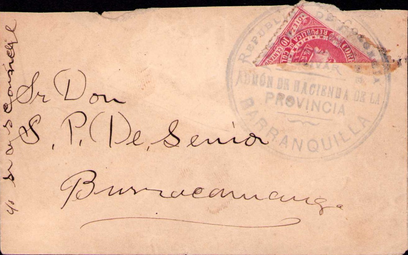COLOMBIA - 5c COVER W / BISECT - BARRANQUILLA to BUCARAMANGA - 1890's RRR