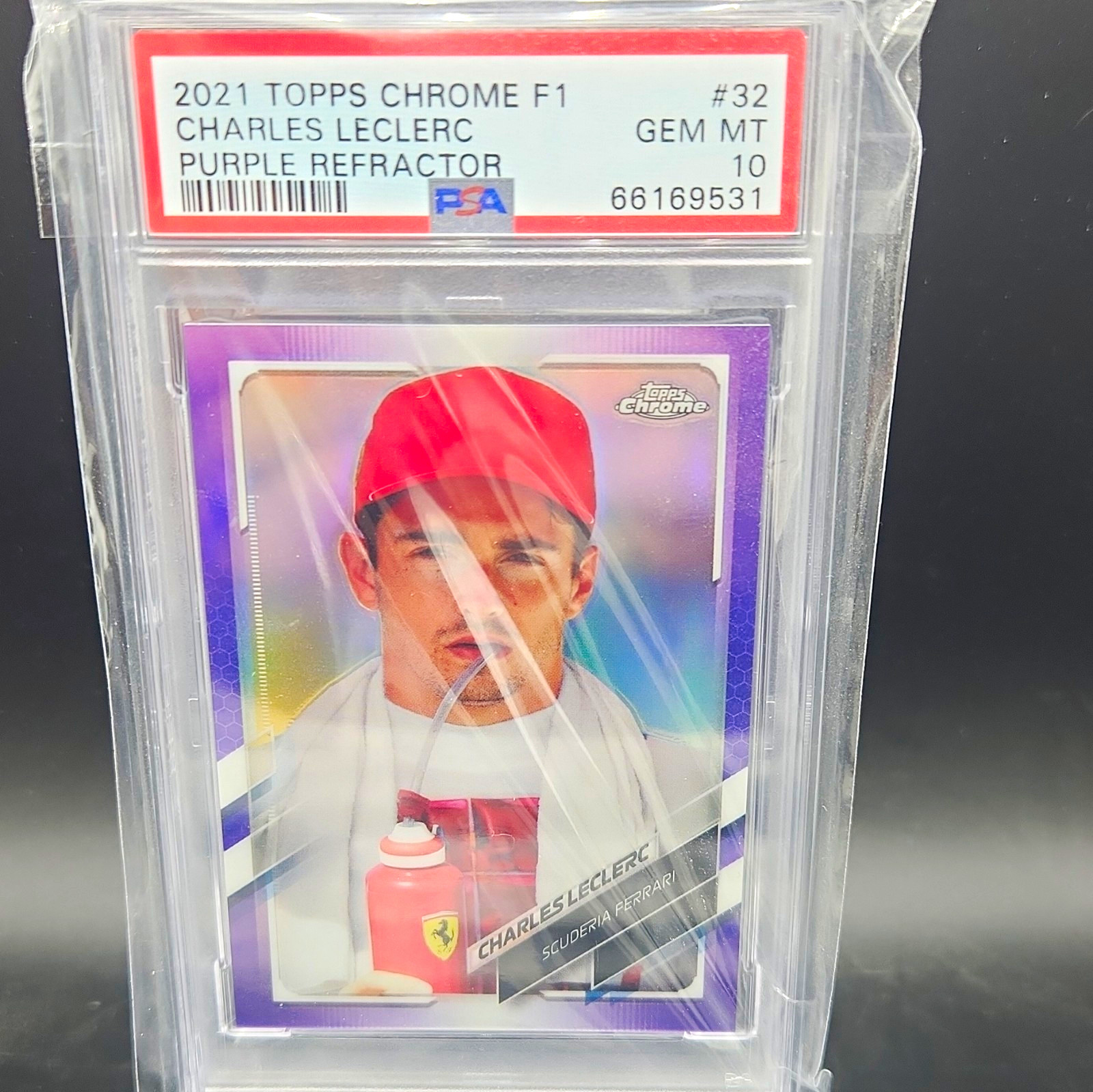 2021 Topps Chrome Formula 1 Charles Leclerc Purple Refractor /399 PSA 10 card#32 view 1