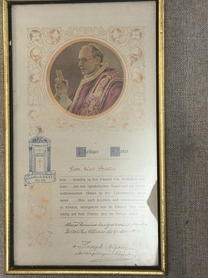 1950 Pope Pius XII Framed Blessing German Latin 14.5 By 8.5 In 