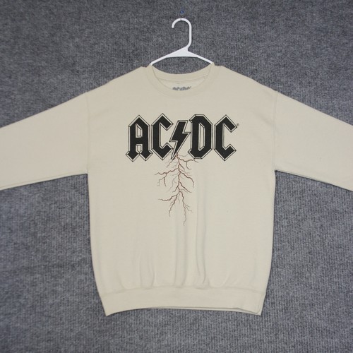 AC/DC Graphic Sweatshirt Mens M Tan Lightning Bolt Band Pullover Rock Metal