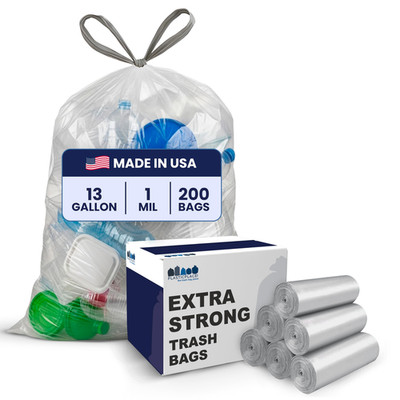 Plasticplace 13 Gallon Trash Bags 1.0 Mil Clear Extra Tall Drawstring Garbage