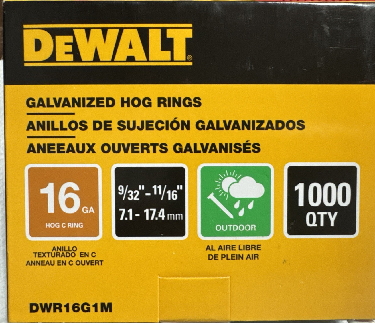 DeWALT DWR16G1M Galvanized Steel Hog Rings Construction Staples, 1000 pcs.