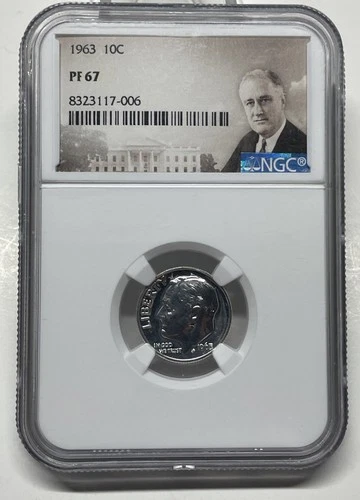 1963 Roosevelt Dime 10c NGC PF67 Proof US Coin Slab Has Heavy Cut