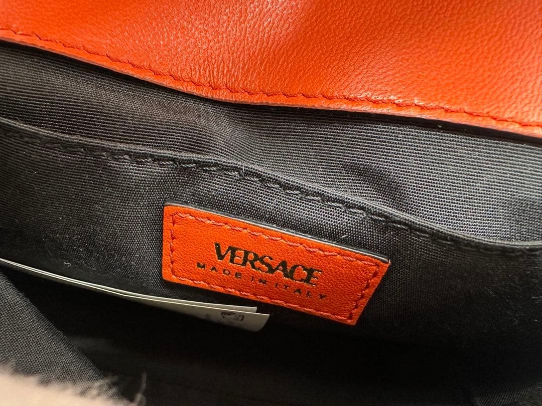 Versace Orange Leather Quilted Shoulder Bag Gold Medallion Used thumbnail 9