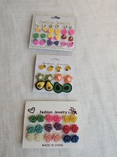 27 Pairs Stud Earrings for Girls, Multicolor, Assorted Styles Toddler , fruits