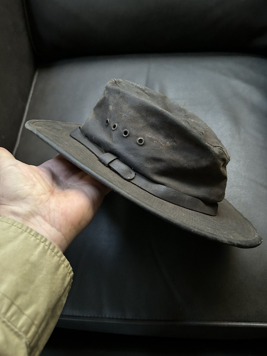 🔥 c.1965 Vintage patina Filson Bush Hat Tin Cloth  Full Brim Medium View 3