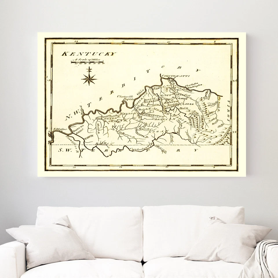 Old Map of Kentucky 1795 - Vintage Kentucky Art - Image 3 of 4