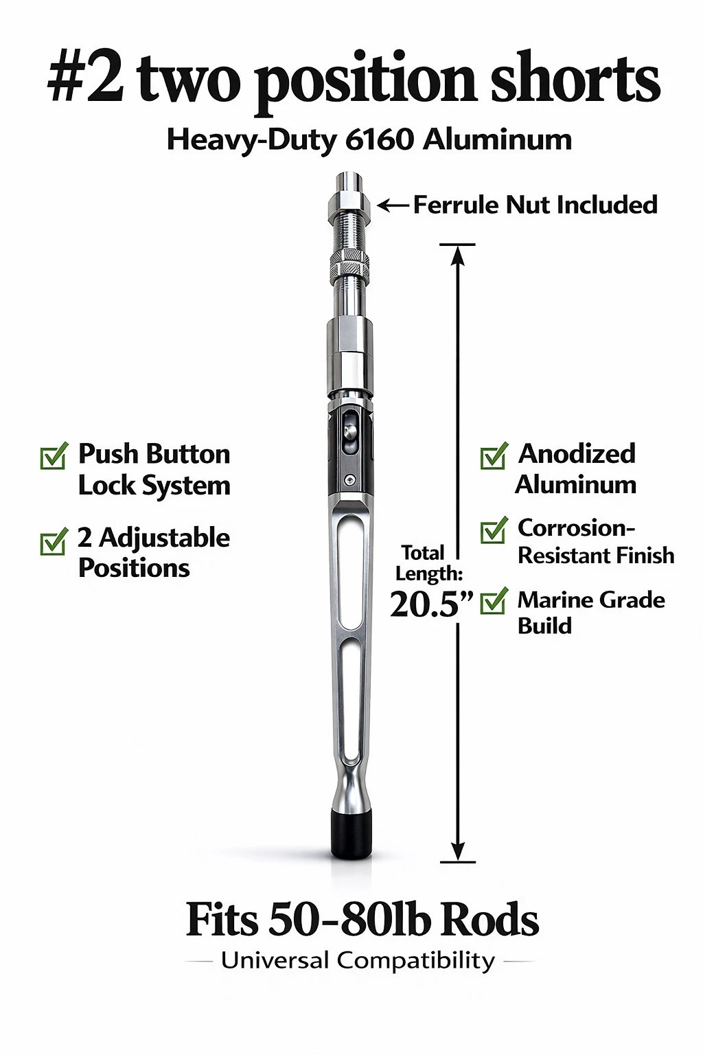 Adjustable Rod Butt-#2 Silver With Ferrule Nut ((2 Position))