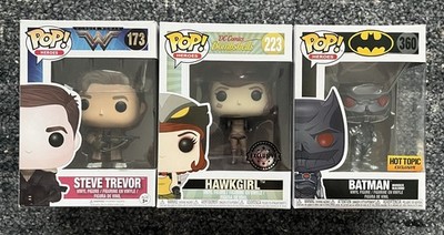 Funko DC Comics (x3) HawkGirl Bombshells 223 Steve Trevor 173 & Batman 360 (HT)