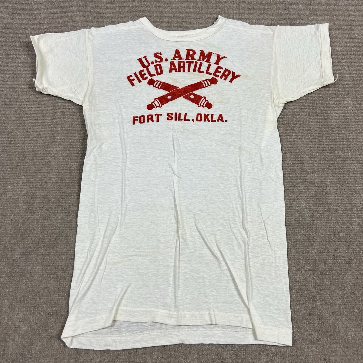 ▪️50’s【ARMY】VINTAGE SHIRT Vintage 50s US Army Field Artillery Flock T Shirt Men Medium Fort
