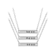 Three Sisters Big Mid Lil Sis 3 Piece Silver Bar Necklace Set