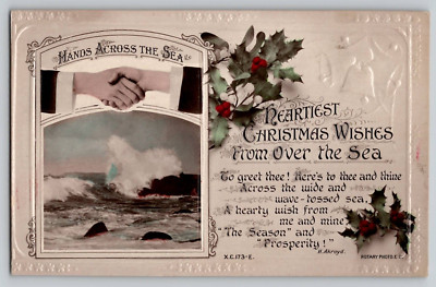 Hands Across the Sea Christmas Rotary Real Photo Vtg Antique Embossed Postcard