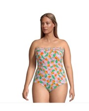 DRAPER JAMES LANDS' END 16 Smocked Bandeau Swimsuit One Piece Pink Oranges