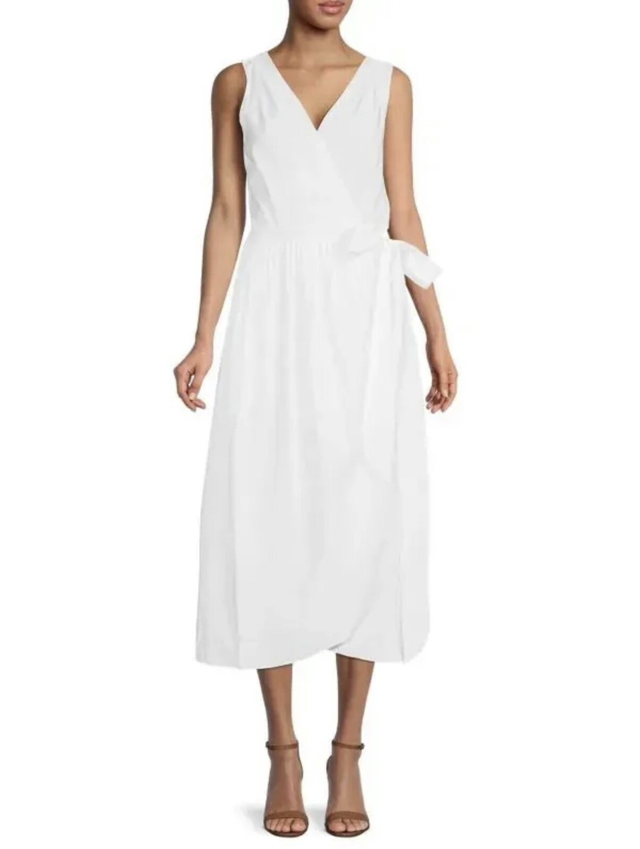 $425 VINCE Sleeveless V-Neck Wrap Dress XS Optic White Solid