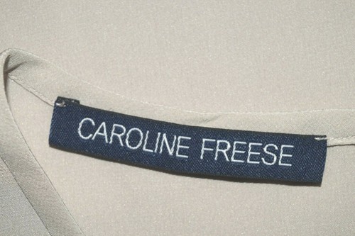 CAROLINE FREESE BEIGE/GREY SILK CREW NECK BACK SINGLE BUTTON TOP SIZE 48 - Picture 5 of 7