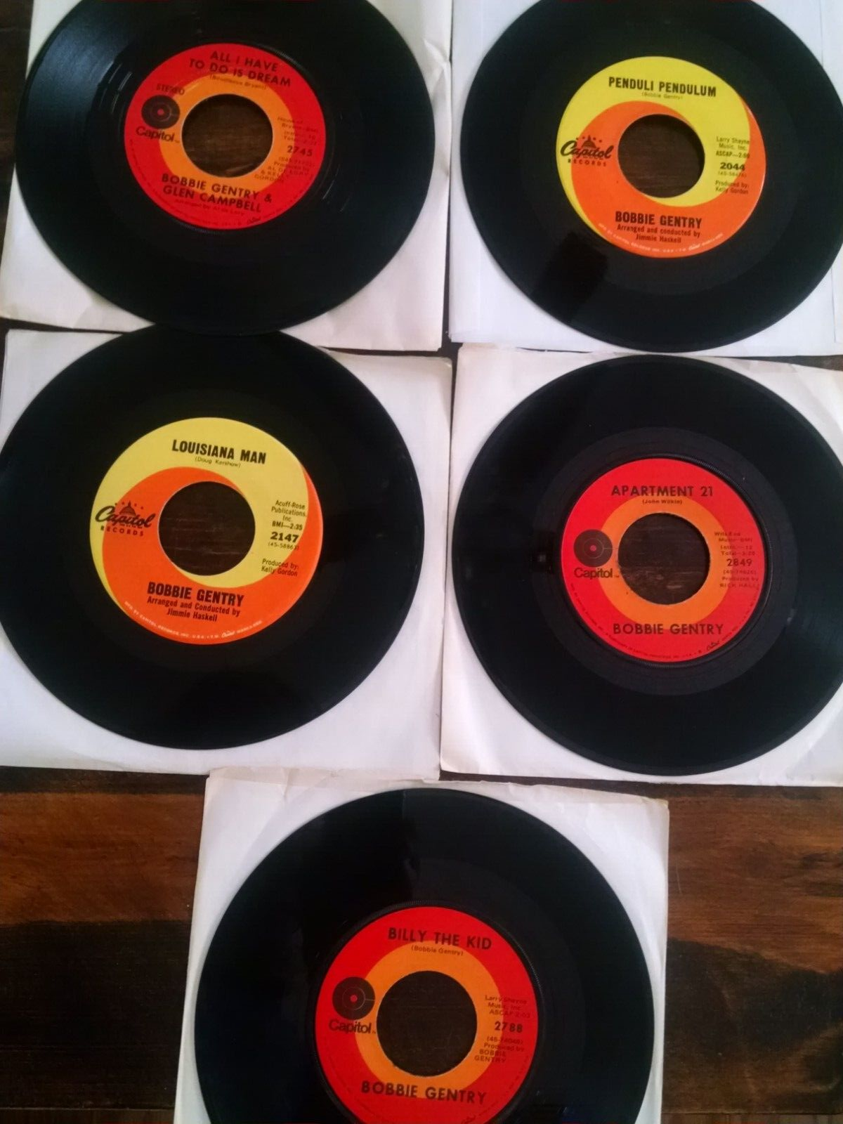 Bobby Gentry 45 rpm record lot of five VG or better