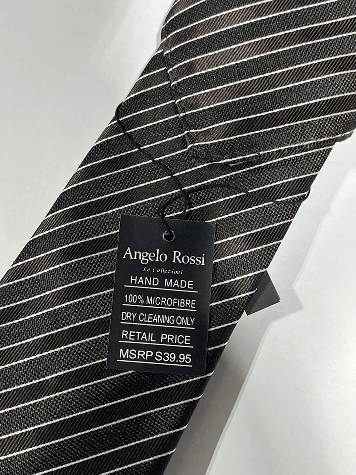Corbata para Hombres Angelo Rossi Negro Blanco Patrón de Rayas con Cuadrado de Bolsillo a Juego NUEVA Foto 2 de 3