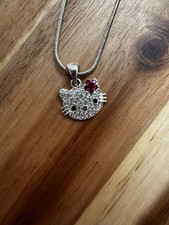 Necklace Hello Kitty Pink Flower Clear Rhinestone Crystal Sanrio Vintage Bling