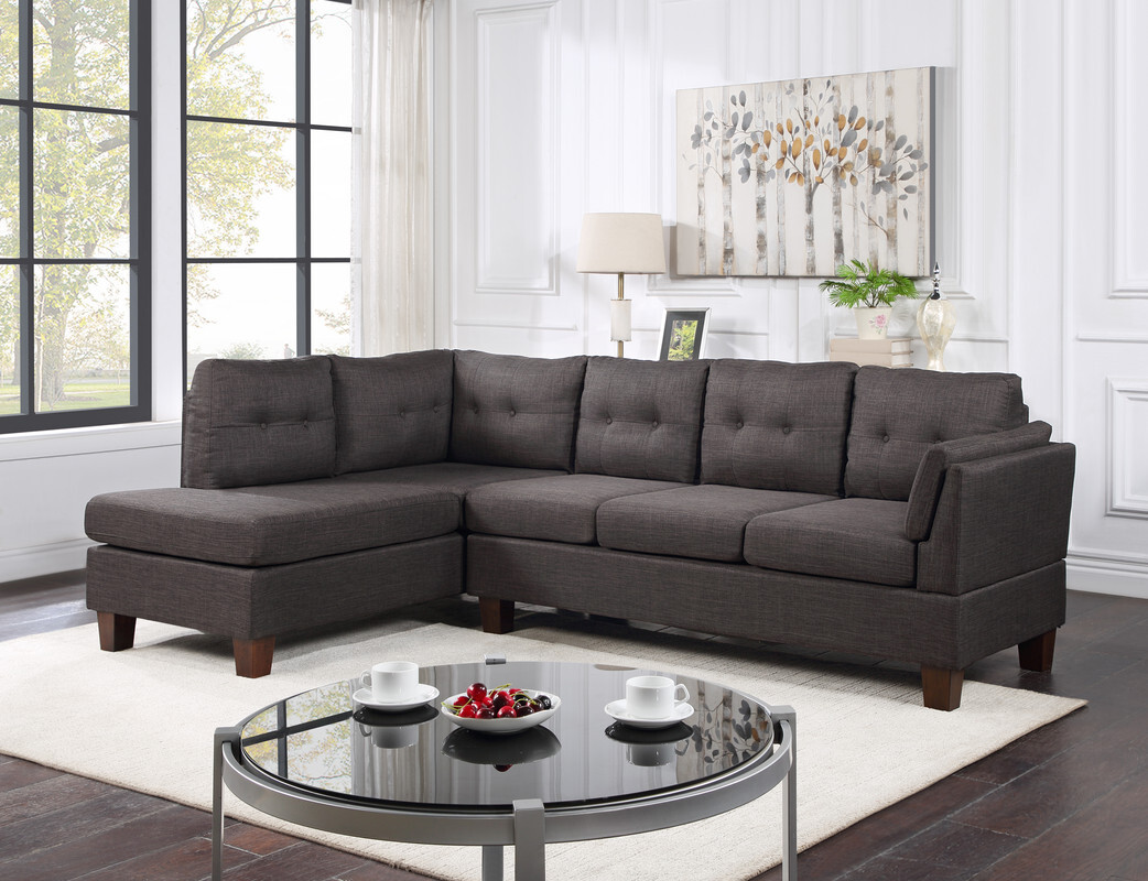 Dalia 97-inch Dark Gray Linen Modern Sectional Sofa with Left Chaise