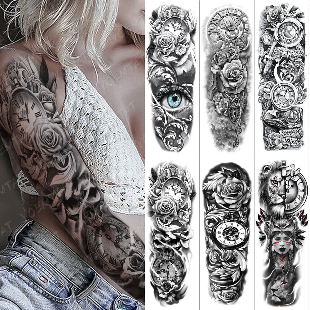 6Pcs Full Arm Sleeve Lion Compass Eagle Rose Waterproof Temporary Tattoo  Sticker | Ebay