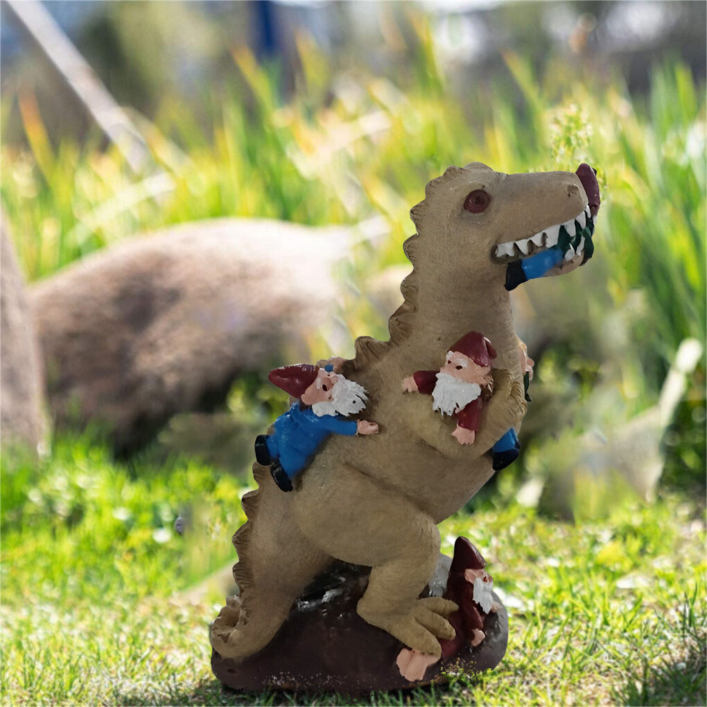 Dinosaur Eating Gnomes Garden Art Outdoor Windproof Garden Ornaments
