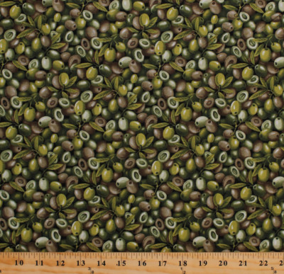 Fresh Olives Vegetables Fruit Food Farmer Garden Cotton Fabric Print BTY D786.71