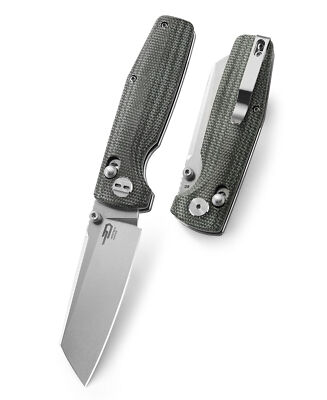 BTKG43B1 Bestech Slasher Green Micarta Handles D2 Blade Axis Lock Clip