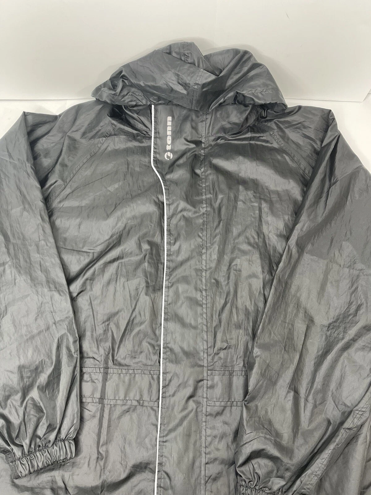Men’s Tenn Black Rain Jacket Water Resistant Windbreaker Size XL Tech Advanced