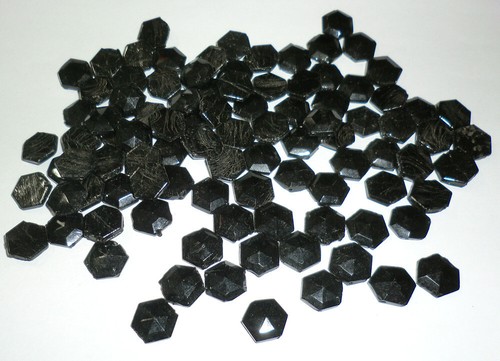 Vintage Victorian Mourning Funeral Glass Beads Black Hexagon 2 Hole 1/2" BB85-22