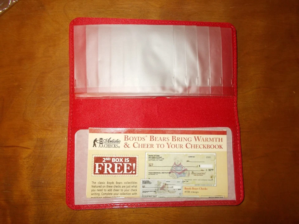 Boyds Bears Red Leather Checkbook Wallet Vintage - Image 2 of 4