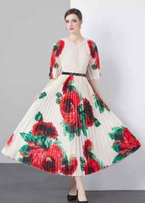 Kleid Kleid Elegant Lang Elegant Satingürtel Weiß Mit Rosen GIPSY 07677