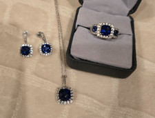 Lab Created Blue and White Sapphire Necklace Ring Earrings Set, Ring 8