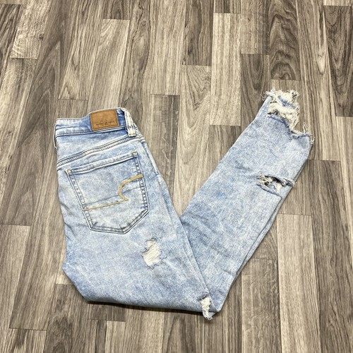 AMERICAN EAGLE Distressed Jegging High Rise Blue Denim Jeans Women's Size 2 - Picture 2 of 12