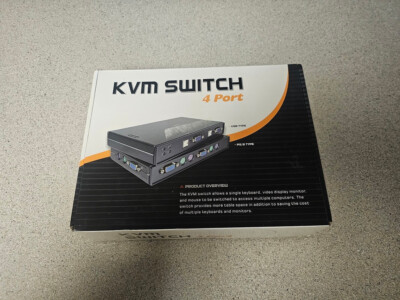 PS/2 4-Port VGA Dual Monitor PS2 KVM Switch w/Cables NEW PK-4PA0-A