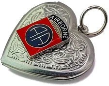 SWEETHEART US Army 82nd Airborne Jump Wing Charm Heart LOCKET DOUBLE PHOTO