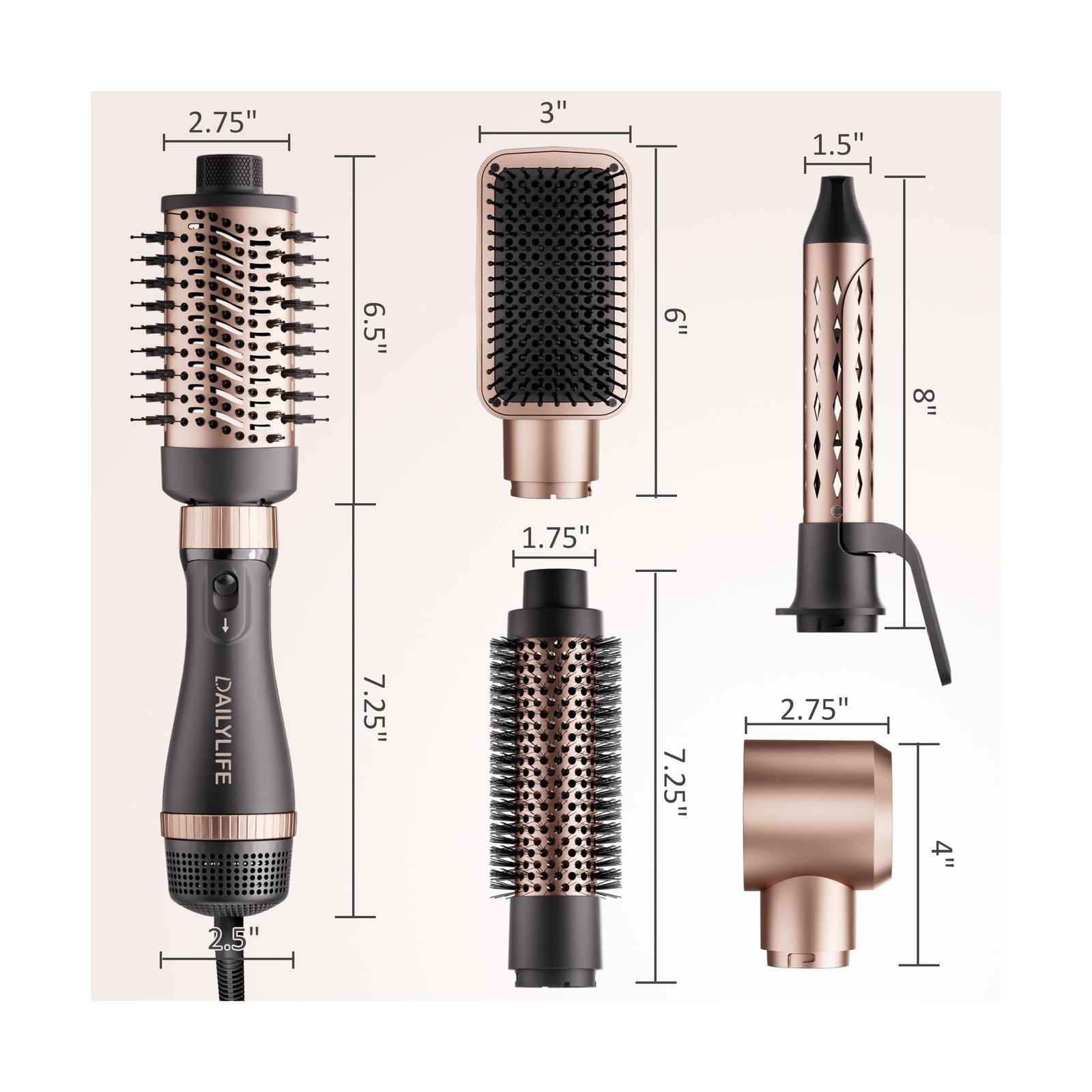 Hair Dryer Brush Set, DAILYLIFE Blow Dryer Brush with 5 Attachments... Fast Ship