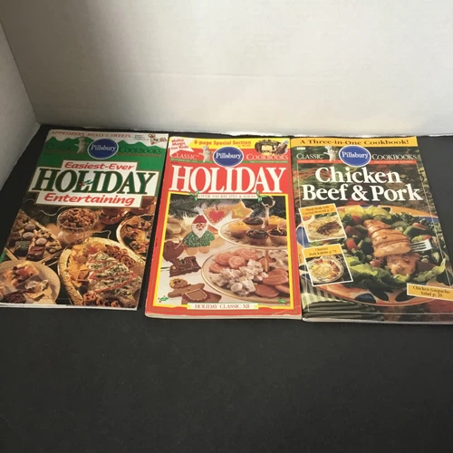3 Pillsbury Classics Cookbooks--Holiday Entertaining & Chicken, Beef, Pork, NEW