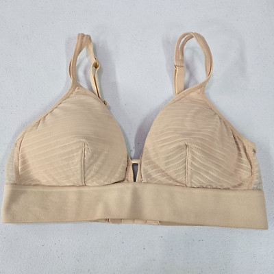 Lively Women Bra Medium Beige Striped Wireless Lightly Lined Adjustable Straps