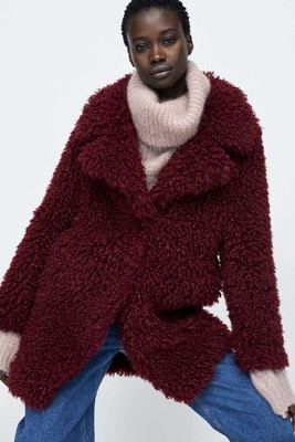 burgundy teddy coat