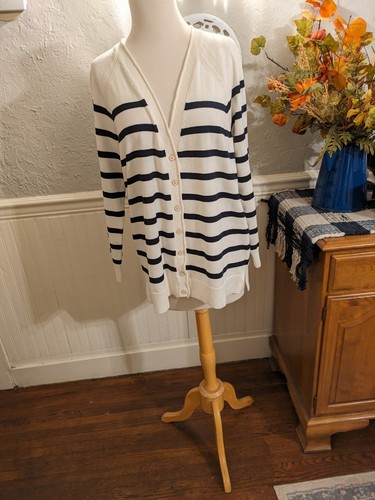 Talbot's Navy/ Cream Stripe Cardigan Sz PL MWOT