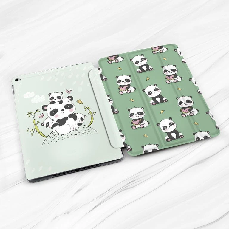 Cute Kawaii Panda Bear Green Case For iPad 10.2 Air 3 4 5 Pro 9.7 11 12.9 Mini - Image 2 of 4