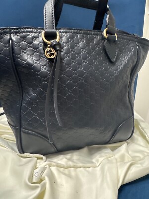 Pre Used Authentic Gucci Navy Leather Micro Guccissima MINI Bree Tote 449241