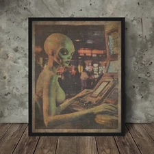 LAS VEGAS ALIEN CASINO Wall Art, Retro Slot Machine Sci-fi Game Room Poster 