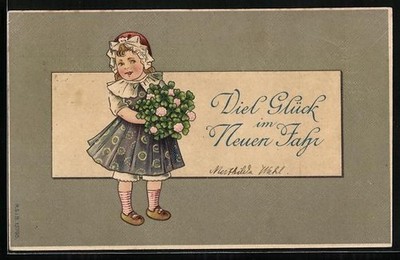Girl with Flowers for New Year, Postcard 