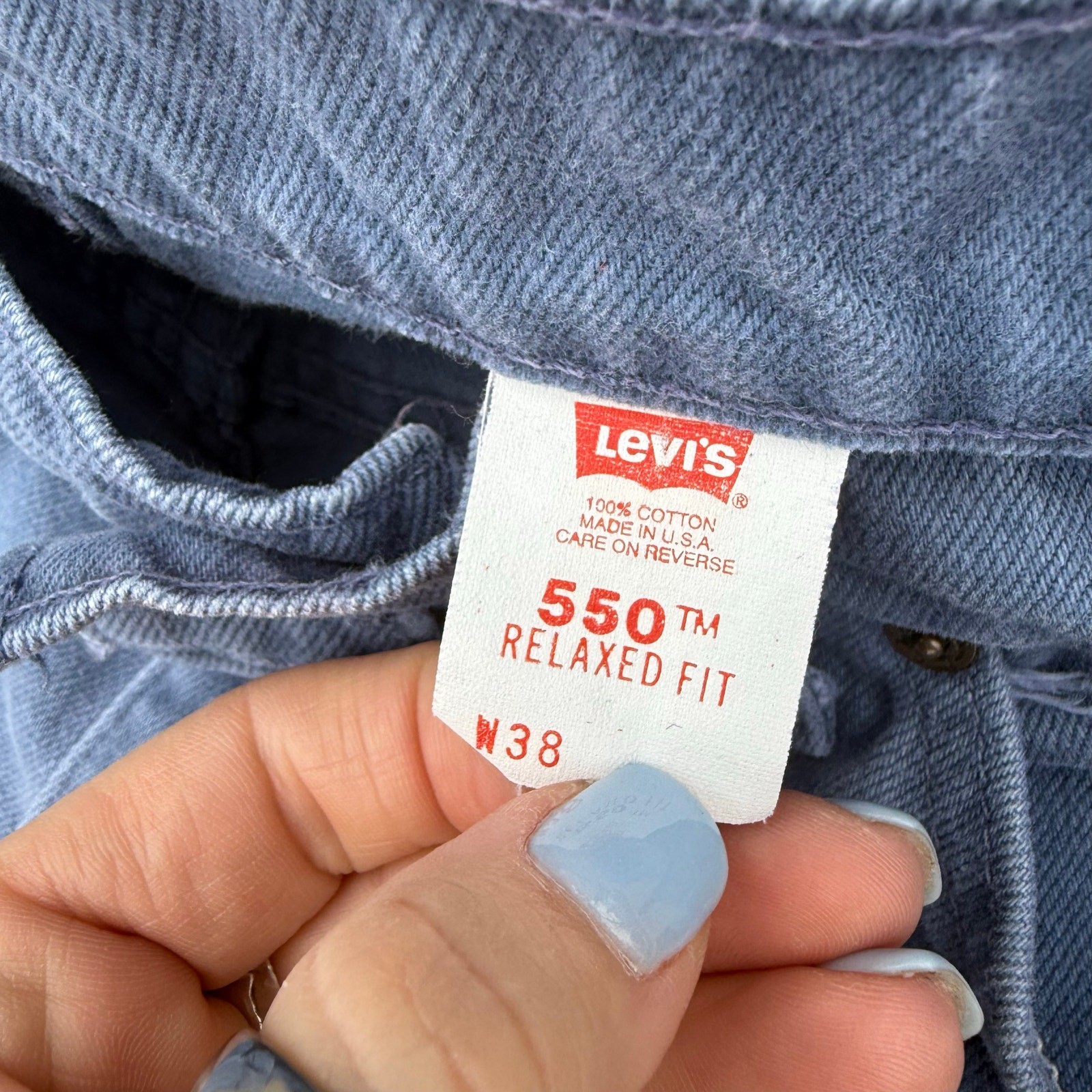 VTG 90s Levi's 550 Orange Tab Relaxed Fit Slate Blue Gray Jean Shorts Size 38 thumbnail 5