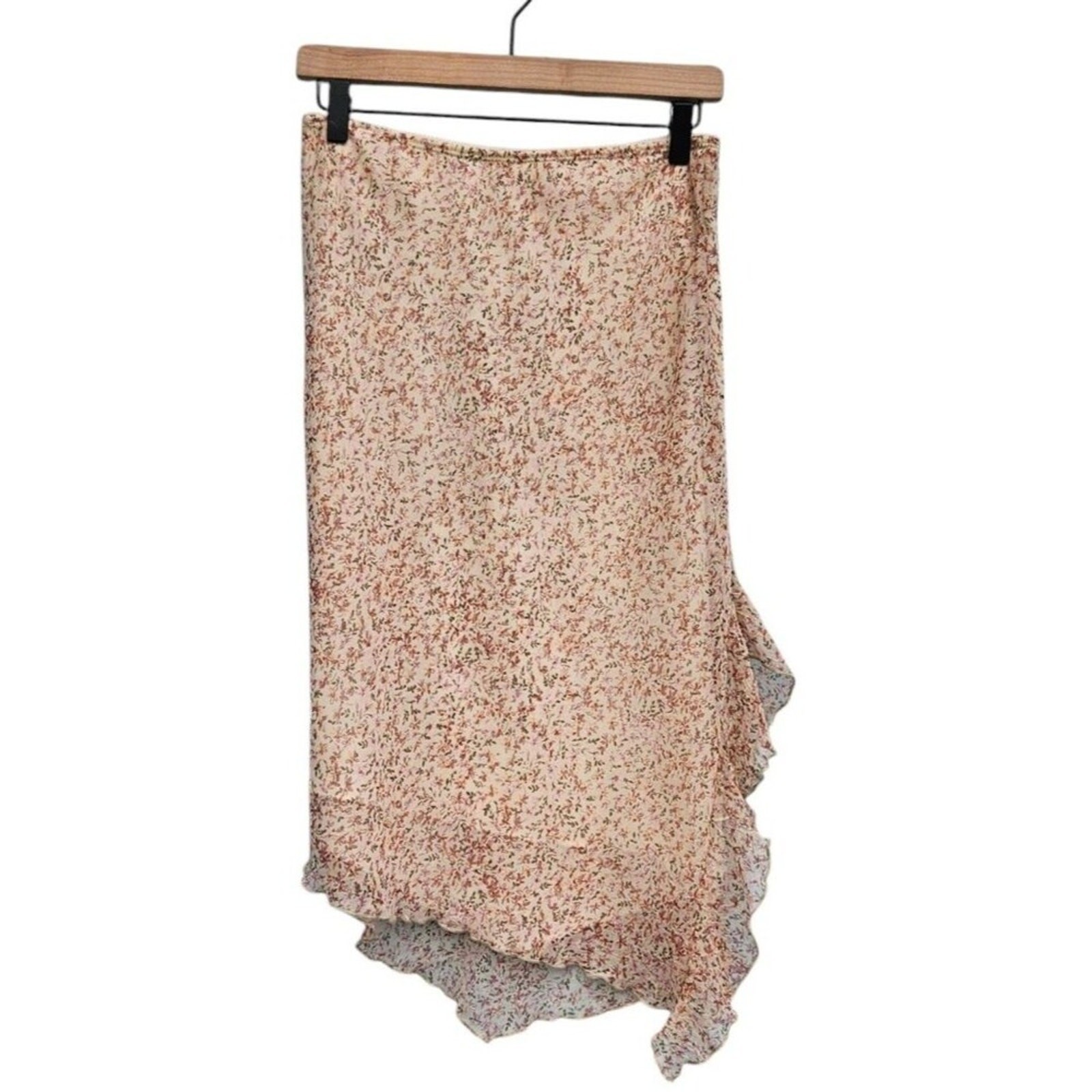 Vintage Y2K size M Cottagecore Skirt Pink Floral Ditsy Ruffle Hem Fairy Grunge