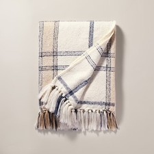 Soft Woven Plaid Throw Blanket Sour Cream/Blue - Hearth & Hand with