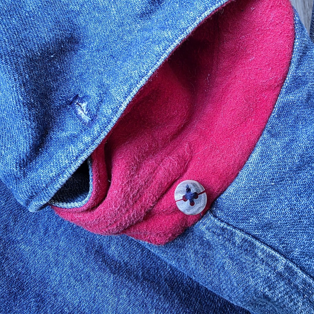 vtg Polo Ralph Lauren Jacket Size L Blue Denim Jean Hooded Red