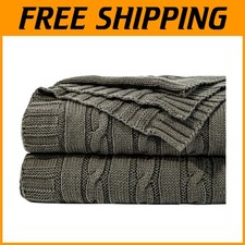 Cozy Cotton Cable Knit Throw Blanket - Grey