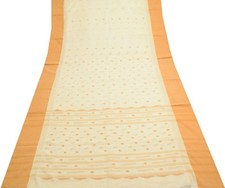 Sushila Vintage Cream Saree 100 Pure Cotton Bengal Tant Woven Soft Sari Fabric